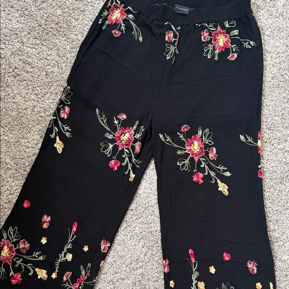 Anthropologie Liv Los Angeles Black Floral Pants size XL - Picture 4 of 9